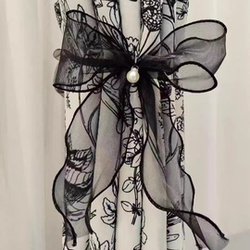 Curtains with a Unique Aesthetic, Black and White Decoration, Single-Layer Pearl Bow Tie, French-Style Bedroom Sheer Curtain Tiebacks