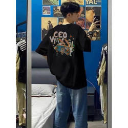 Heavyweight Pure Cotton American High Street Short-Sleeve T-Shirt for Men and Women, 2026 New Style, Black Letter Print Youth Top