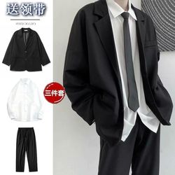 Abstinence Department Black Suit Set Spring And Autumn Suit Men's Jacket Korean Style Loose Handsome Jacket Men's Set