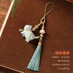 Handmade Fluid Art Intangible Cultural Heritage Craft Lacquer Cat Tassel Bag Car Pendant Handwoven Lucky Cat Creative Gift