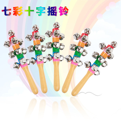 Wooden Rainbow Hand Rattle Colorful Rattle Color Word Cross Rattle Baby Early Education Toys