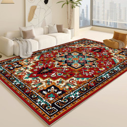 Retro Bedroom and Living Room Full Carpet, Household Short Plush Washable Carpet Mat, Thickened Non-Slip Water-Absorbent Foot Mat