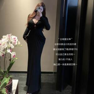 
Fat Ting plus size customized slightly fat mm ancient Greek goddess dress Yujie black lace dress waist long skirt