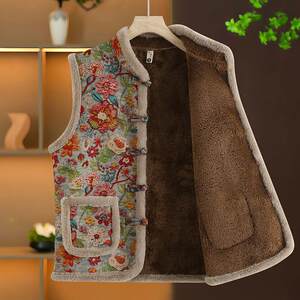 
New autumn and winter vest 2025 warm vest middle-aged and elderly female ethnic plus velvet vest thickened retro mother