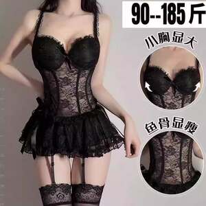 Large size black sexy lace belt chest pad jumpsuit gathered steel lingerie slim vest suspender high-end women
