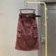 Burgundy pocket work skirt for women 2025 spring mid-length high waist cover hips and make them look slimming A-line one-step skirt ins