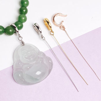 
Long pin buckle buckle S925 sterling silver Guanyin jade pendant buckle slanted hole thick jade handmade DIY Buddha male buckle