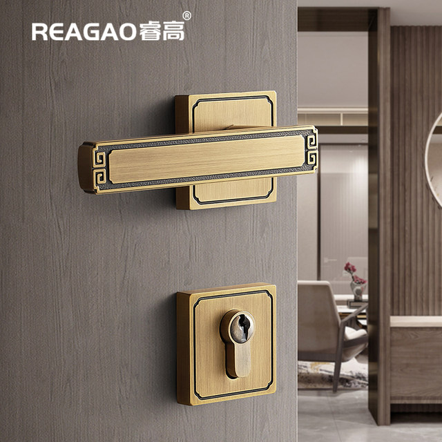 Ruigaoquan Copper's new Chinese door lock room room bedroom room wooden door handle household universal villa double open split