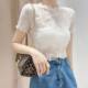 Black lace base shirt for women in summer suspender skirt for women with sexy transparent hollow mesh short sleeve T-shirt thin
