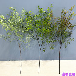 Artificial Nandina Single Branch Multi-Pronged Fake Green Plant Branch for Living Room, Mall Decoration, Landscaping, Floor-Standing Ornament, Photography Prop
