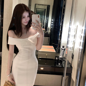 
Han Yujia white one-shoulder suit skirt short skirt for women in summer high-end slim and slim high waist hip dress