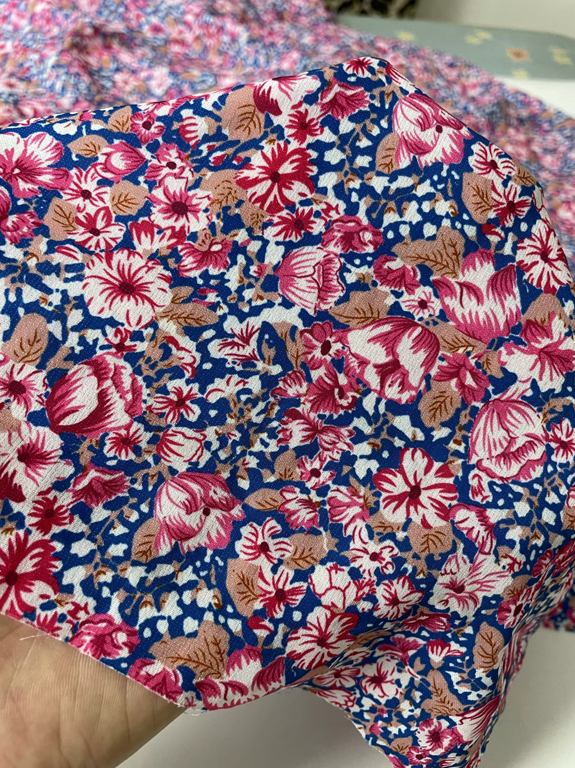 g708diy蓝底小碎花印花雪纺布头 柔软垂坠透气连衣裙上衣发饰面料