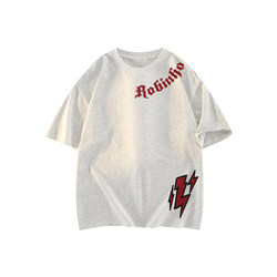 American Street Retro Bold Lightning Gothic Letter Print Loose Casual Short-Sleeve T-Shirt 2026 Unisex Summer