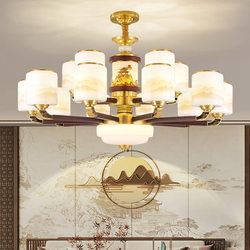 New Chinese Style Villa Living Room Chandelier All-Copper Solid Wood High-End Atmospheric Duplex Floor Restaurant Chandelier Hall Zhongshan Lamps