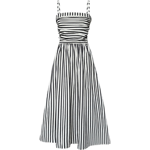 
French striped tube top suspender dress for women, high-end and temperament, waist-cinching seaside beach long dress, summer suspender dress