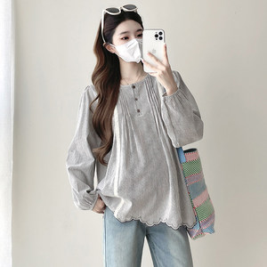 
Maternity wear spring fashion casual long-sleeved striped top 2026 new maternity shirt spring pregnancy shirt spring