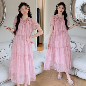 
Maternity dress summer bow tie short sleeve dress fashion design sense casual skirt summer maternity dress summer
