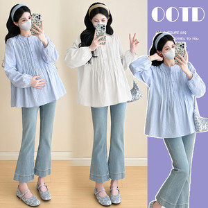 
Maternity wear spring design versatile long-sleeved top 2026 new maternity shirt spring simple casual shirt
