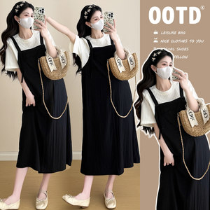 
Maternity summer dress fake two-piece color-blocked short-sleeved dress loose casual slim skirt summer maternity dress trendy mom