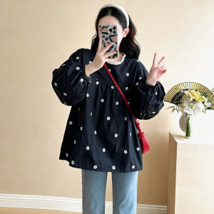 
Maternity wear spring fashion embroidered long-sleeved top loose large size casual slim babydoll spring pregnancy shirt