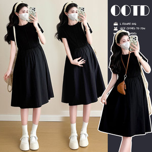 
Maternity wear summer dress slim short-sleeved black dress 2026 new maternity dress summer simple casual dress summer