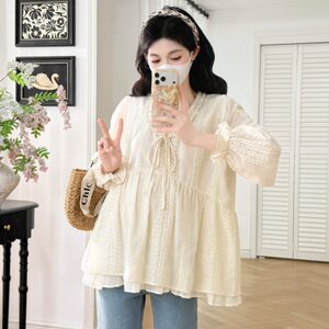 
Maternity wear spring design embroidered long-sleeved top loose large size casual versatile babydoll shirt spring shirt spring