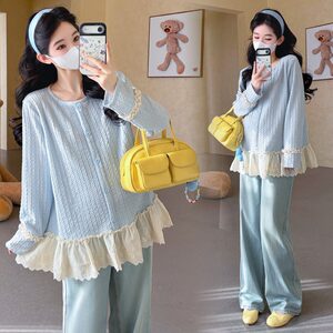 
Maternity clothing, spring clothing, spliced lace long-sleeved tops, fashionable design casual clothes, spring baby dolls, spring