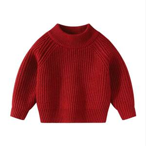 Boys and girls sweaters 2025 autumn and winter new Ancora red round neck thickened top pullover versatile sweater trendy