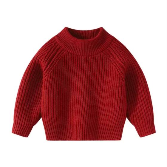 Boys and girls sweaters 2025 autumn and winter new Ancora red round neck thickened top pullover versatile sweater trendy