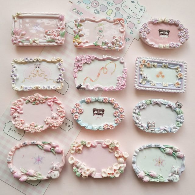 Miniature simulation flower animal food play plate doll house pinch decorative plate ornaments handmade diy resin accessories