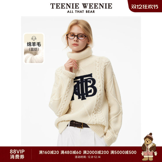 
TeenieWeenie Bear Turtleneck Sweater Design Cable Knitted Wool Blended Top
