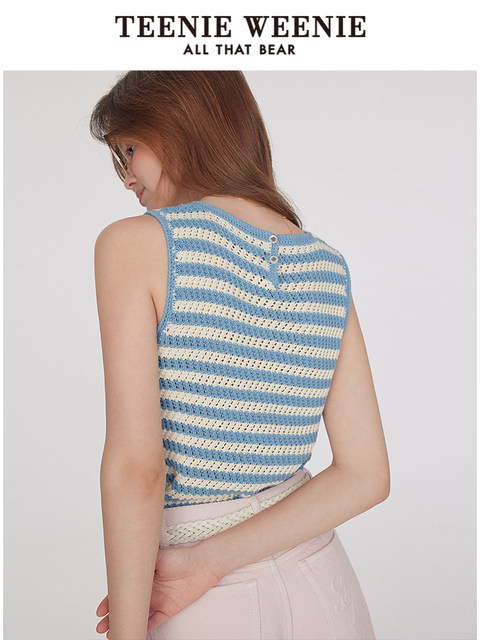 TeenieWeenie Bear Knitted T-shirt Sweater 2025 Summer New Casual Fashionable Striped Sleeveless Top