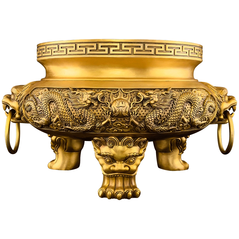铜器 香炉 九龙双耳三象足熏香炉 客厅 书房 茶室 香道具 装饰品 工艺品 置物 Amazon.com: 铜器铜香炉纯铜香薰炉家用室内全铜三足九龙大明香炉(1PCS