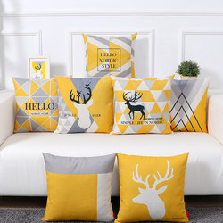 Scandinavian Style Sofa Pillow, Living Room Cushion, Deer Geometric Pattern Pillow, Bedside Backrest Cushion, Cotton and Linen Lumbar Pillow
