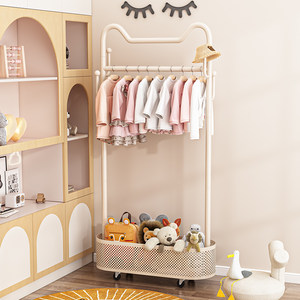 Bedroom floor to floor cream style children's clothes rack, movable and non occupying storage rack, simple clothes rack in the wardrobe