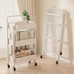 Foldable Bookshelf Trolley Storage Rack Floor-Standing Mobile Wheeled Bedroom Snack Rack Kitchen Storage Storage Rack
