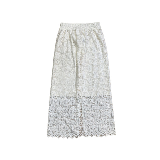 Lace hollow hook flower skirt for women's spring new high-waisted slim straight mid-length skirt C#7
