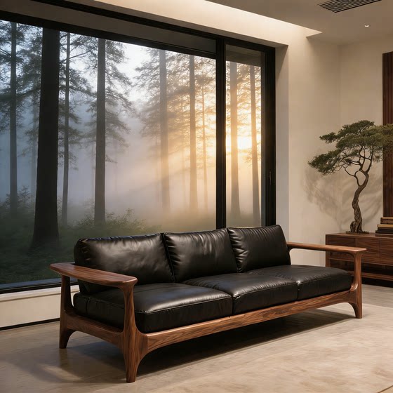 
New Chinese style black walnut solid wood sofa office hotel B&B high-end customized solid wood straight living room sofa