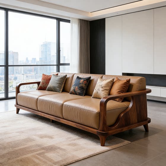 
Medieval style solid wood sofa 2026 new Italian style living room modern simple home office small apartment straight sofa