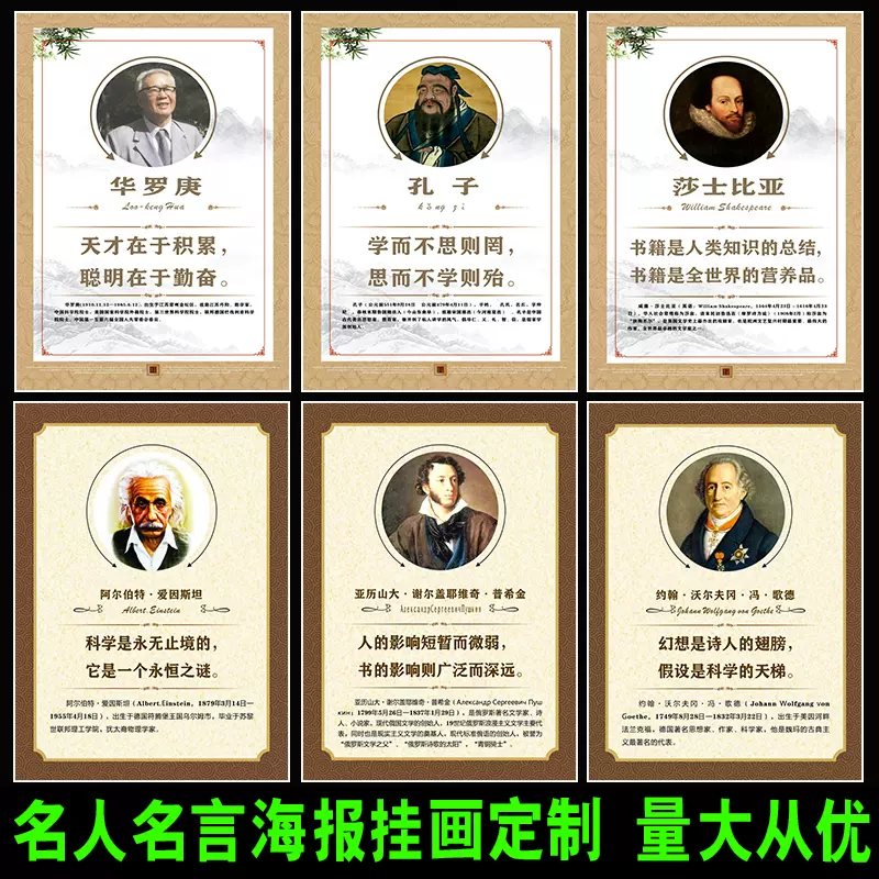 著名文学思想家语录装饰挂画中外名人华罗庚孔子励志名言海报挂图