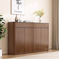 Shoe Cabinet 2025 New Model Walnut Color Home Entryway Solid Wood Storage Cabinet Integrated Wall-Mounted Large Capacity Entryway Cabinet