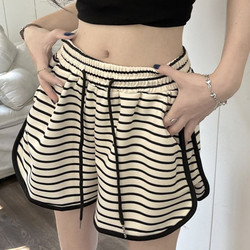 Women's Summer Thin Loose Striped High-Waisted Shorts Versatile Casual Petite Wide-Leg Sleep Shorts