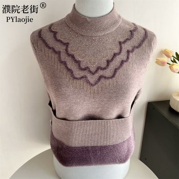 Mom's winter velvet thickened sweater bottoming shirt grandma's warm top middle-aged and elderly women's autumn and winter knitted sweater