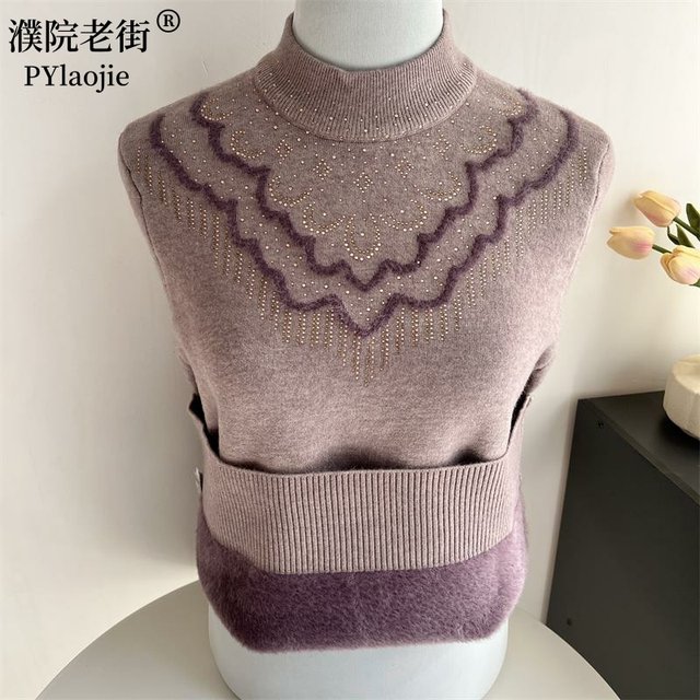 Mom's winter velvet thickened sweater bottoming shirt grandma's warm top middle-aged and elderly women's autumn and winter knitted sweater