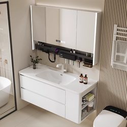 304 Stainless Steel Bathroom Cabinet Combination Ceramic Integrated Basin Bathroom Sink Washbasin Side Storage Rounded Corners