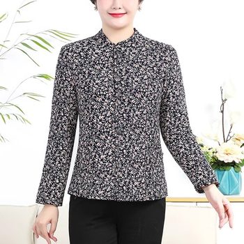 Mongolian camel close-fitting camel velvet cotton home floral cotton-padded jacket for mom