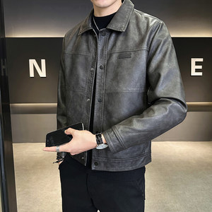 
American trendy brand leather jacket men's spring and autumn 2026 new retro trendy high-end motorcycle leather jacket top