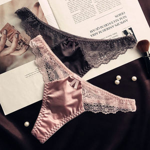 
New European and American side hollow lace T-thong silky nylon sexy low-waist underwear women mesh shorts
