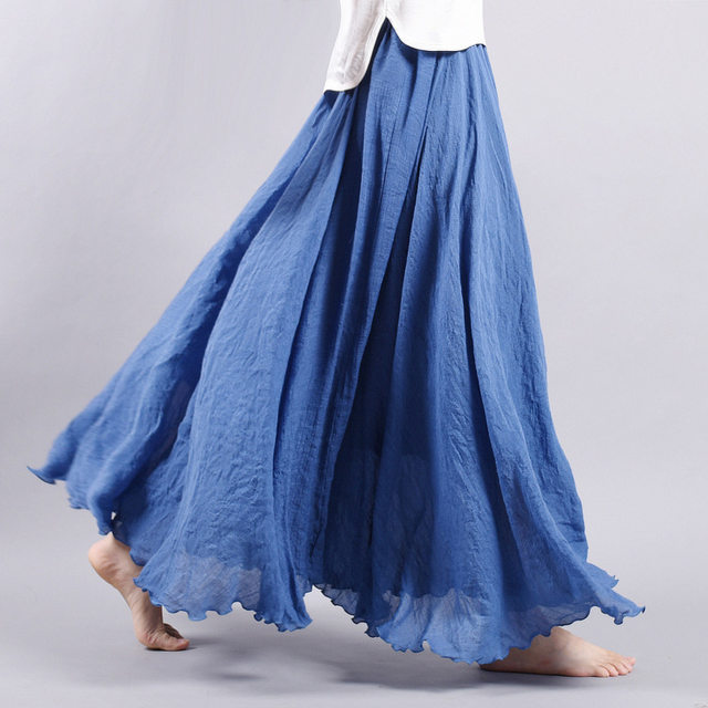 Mori women's popular large size cotton long skirt pure cotton half -body mopping skirt wild mid -length high -waisted umbrella skirt
