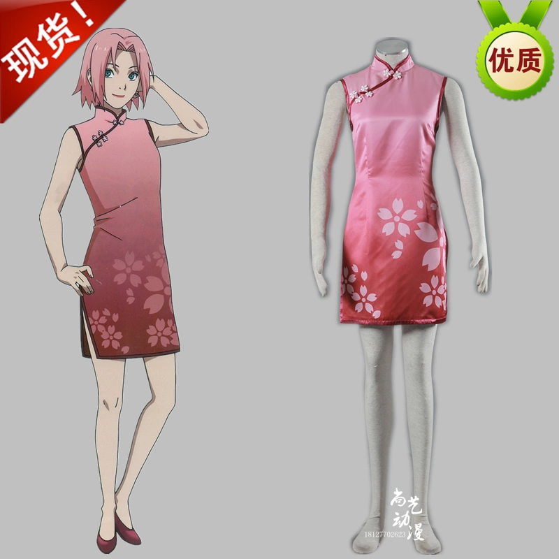 Naruto Haruno Sakura cos trang phục phong cách Trung Hoa sườn xám anime trò chơi đầm trẻ em trang phục hóa trang nữ